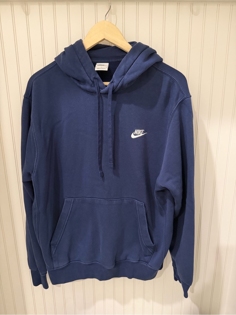 Nike Men's Blue Pullover Hoodie with White Swoosh